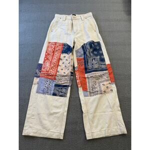 BDG Urban Outfitters Women's Size 26 White Denim Patchwork Bandana Wide Leg Jean